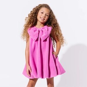 Lola & The Boys BIG BOW TEDDY FLEECE DRESS size 6